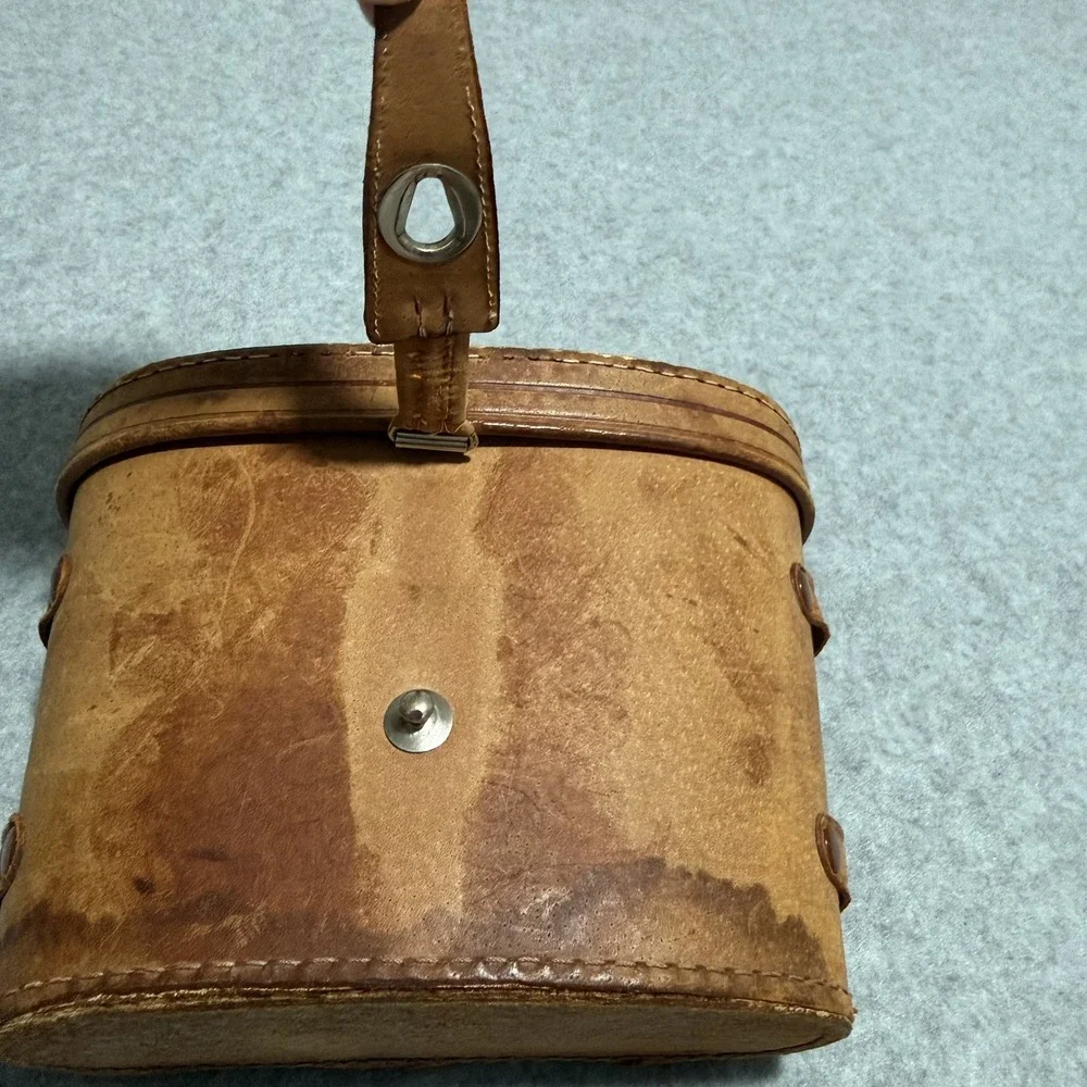 Vintage Binocular Prop Case Brown Leather Red Velvet Interior Flip Top Case Only